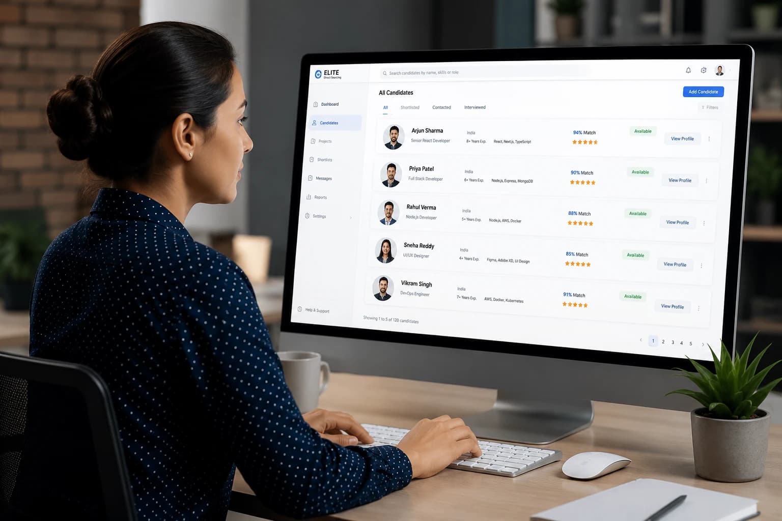 Recruiter reviewing a shortlist of sourced candidates