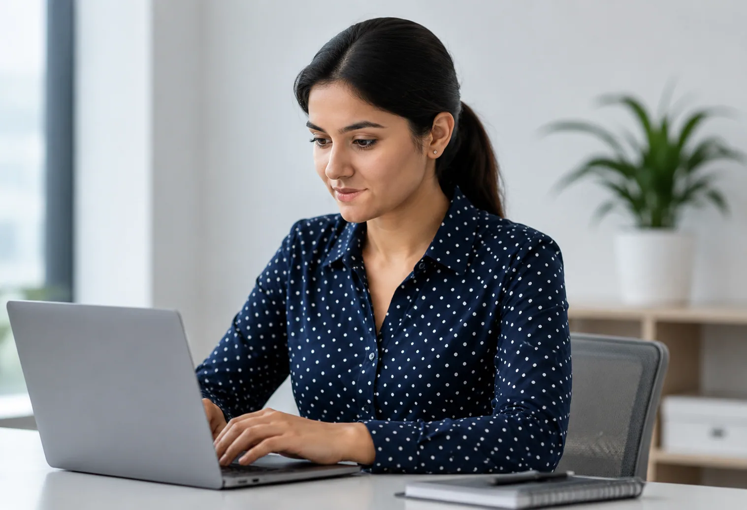 An insurance operations specialist working at a laptop