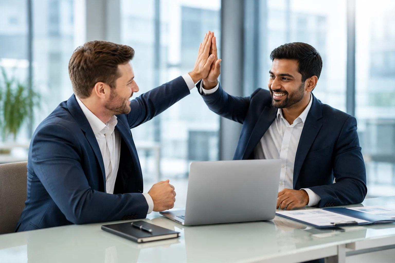 Client and recruiter celebrating a successful placement